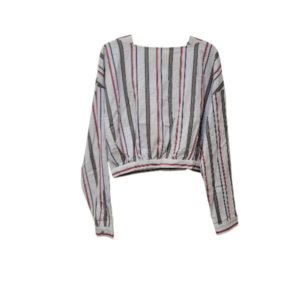 J.O.A. Los Angeles Long Sleeve Stripped Crop Top with Back Tie - NWT - Picture 4 of 11